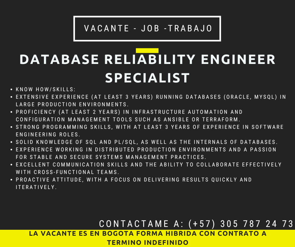 Database Reliability Specialist Engineer JOB