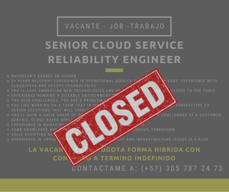 Senior Cloud Service Reliability Engineer JOB