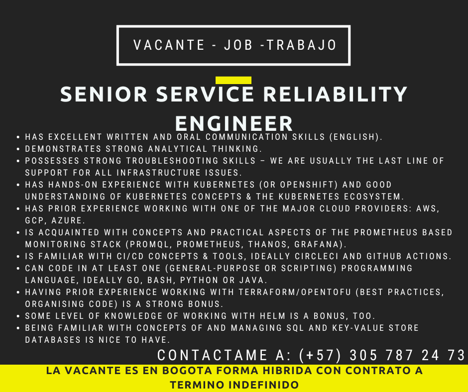 Senior Service Reliability Engineer JOB