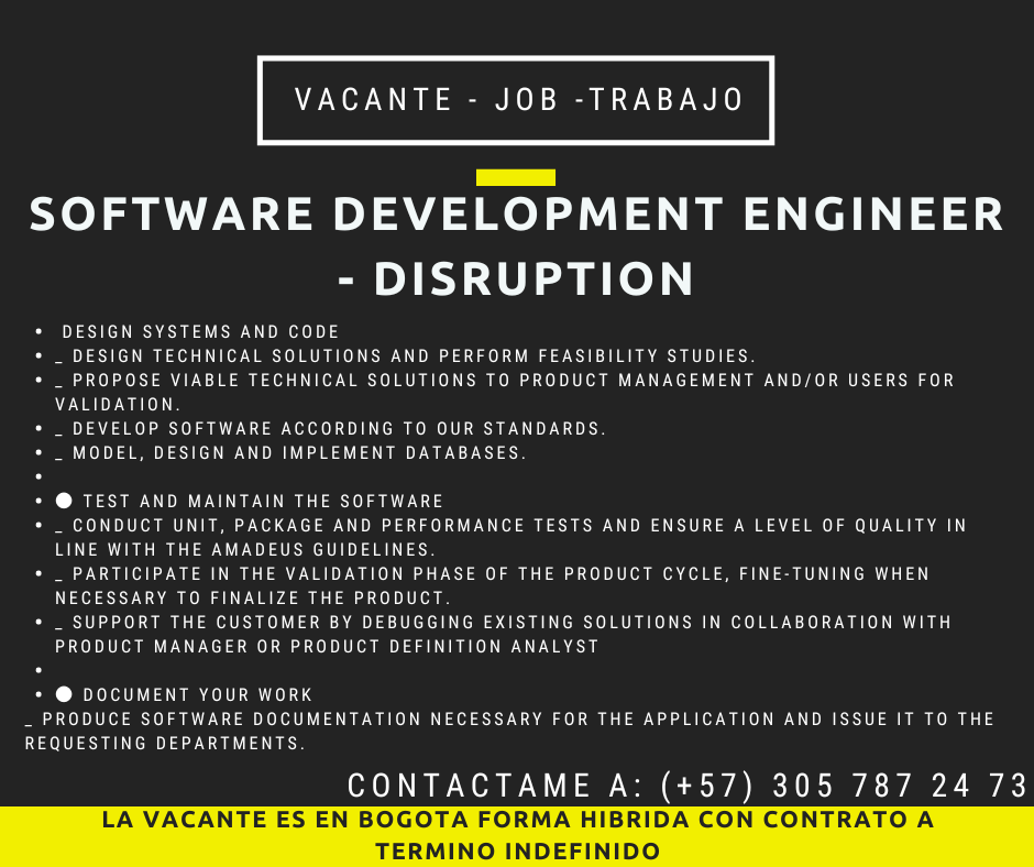 Software Development Engineer Disruption JOB