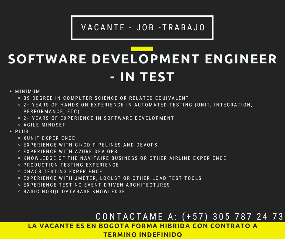 Software Development Engineer IN TEST JOB